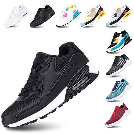 Hitmars Chaussures de Course Homme Femme Running Sport Fitness Respirantes Legere Gym Athlétique AIR Sneaker NoirBlanc 41