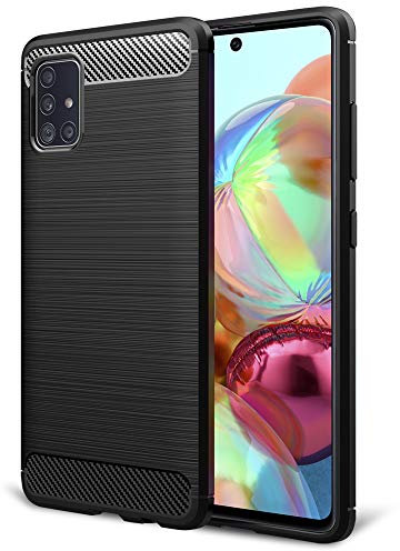 NALIA Design Case kompatibel mit Samsung Galaxy A51 Hülle, Carbon Look Stylische Handyhülle Stoßfeste Silikon Schutzhülle, Dünne Handy-Tasche Phone Cover Bumper Soft Skin TPU Etui Kratzfest - Schwarz