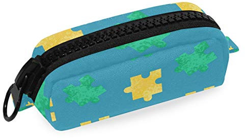 Montoj Federmäppchen mit großer Kapazität, in Grün/Gelb mit Puzzle-Muster