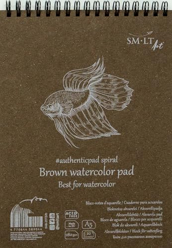 SMLT 5AB-20TS/B Authentic Line A5 braunes Aquarellblock, 280 gsm, 20 Blatt. Mit Perforation