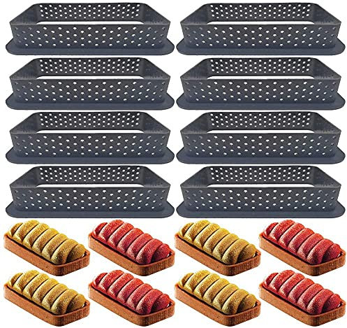 XiaoShenLu Moule à Gateau Perforé Cutter Forme Mousse Cercle Anneau, ercle tartelette, Moule perforé La Décoration de Gâteau, rectangulaire 8pcs