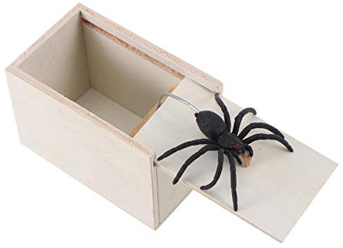 Tomaibaby Spider Prank Toys Gadgets Horrific Decor Tricky Props Fake Simulation Spider with Wooden Box Toy Gifts for Kids Adult, Party Faovrs for Halloween Mischief Carnivals April Fools Day
