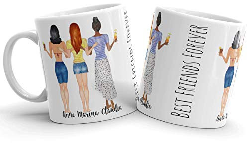 BFF Personalisierbare Kaffeetasse | 3 Beste Freundinnen Tasse anpassbar | Wunschname Kaffeebecher für Mädchen & Frauen | Individuelles Best Friends Geschenk