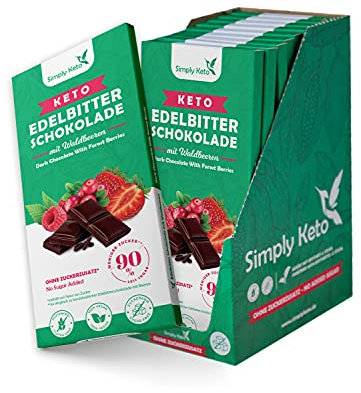 Simply Keto Lower Carb* Schokolade mit Waldbeeren & 60% Kakao - Edelbitter Schokolade ohne Zuckerzusatz - Gesüßt mit Erythrit statt Zucker - Nur 4g Net Carbs pro 100g - Glutenfrei & Vegan, 12 x 125g