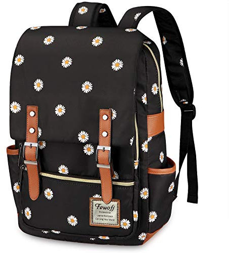 Daisy School Bag Backpack for Girls, College Bags 15.6inch Laptop Backpacks Computer Rucksack for Women Ladies (Black)