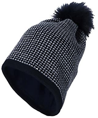 Sterntaler Baby Mädchen Bommelmütze Glitzereffekt - Mütze Baby - Strick mit Kunstpelz Bommel und Glitzer - marine, 51
