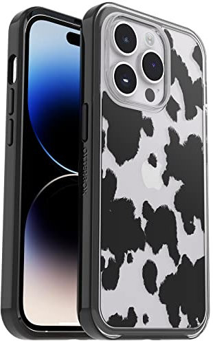 OtterBox Symmetry Clear Case for iPhone 14 Pro, Shockproof, Drop proof, Protective Thin Case, 3x Tested to Military Standard, Antimicrobial Protection, Cow Print
