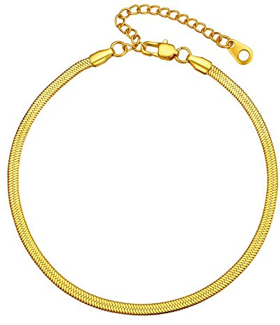 Bestyle Gold Damen Fußkette Schlangekette 3mm breit Fußkettchen Sommer Barfuß Strand Knöchelkette Edelstahl Fußschmuck Verstellbare 22+5cm für Frauen Mädchen