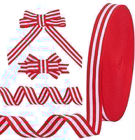 PandaHall 50 Yard/45.72m Rot-Weiß Gestreiftes Band Weihnachts-Grosgrain-Stoffband Streifen Bastelband Rolle Für Weihnachtsdekoration Geschenkverpackung Kuchen Hochzeit Blumendekoration Schleifen