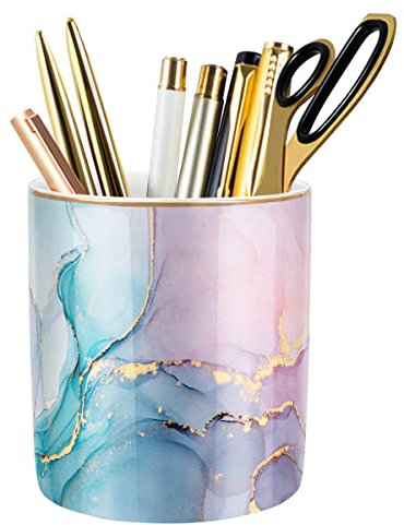 WAVEYU Farbiger Stifthalter mit großer Kapazität für den Schreibtisch, Keramik-Stifthalter, Stiftehalter, Make-up-Pinselhalter, Schule und Büro, buntes Grün