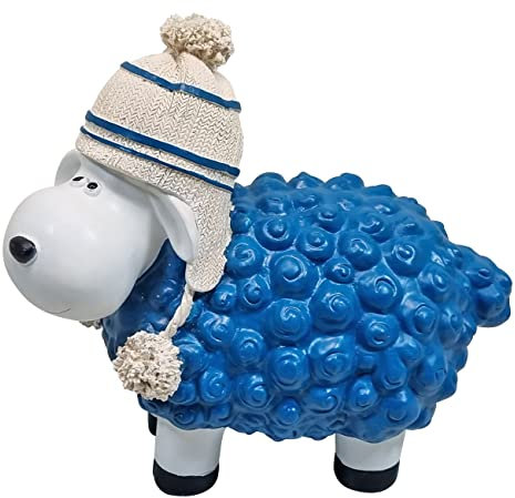 Fachhandel Plus Dekofigur Bunte Schafe Bommelmütze Winterdeko lustige Schafe klein Farbe wählbar, Farbe:blau
