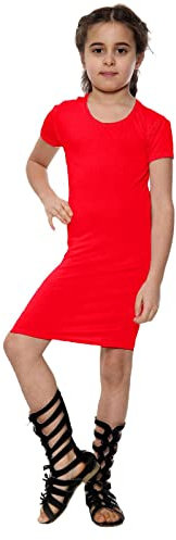 Hamishkane® Girls Bodycon Mini Dress, Stretchy Short Sleeve Round Neck Plain Girls Dresses, Casual Soft Breathable Summer Dress, Kids Basic Tunic Party Top Red