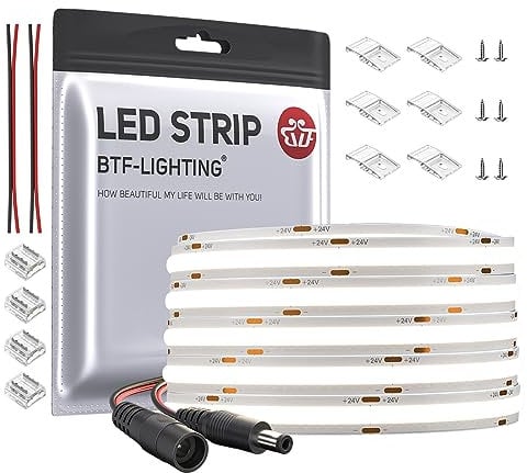 BTF-LIGHTING FCOB COB LED Streifen 10M Natürliches Weiß 4000K Flexibel Hohe Dichte Licht dimmbare CRI90+ 528LEDs/m DC24V 14W/M 10mm Breite biegsam LED-Band für DIY Innenbeleuchtung Projekte