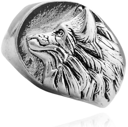 MayiaHey Wolf Ring, Gotischer Wolfskopf Ring für Männer, Nordischer Wikinger Wolf Totem Ring Wolf Schmuck, Keltischer Odin Wolf Ring Hip Hop Wolf Band Ring Punk Wolf Tier Ring für Jungen (18.9)