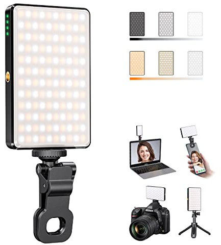 Phone Light Selfie Light 120LEDs with Clip & Tripod, 3000mAh CRI 95+ Dimmable Portable Phone Selfie Light Clip-on for DSLR/Laptop/Tablets, Suit for Makeup/Conference/Video Recording/Photography