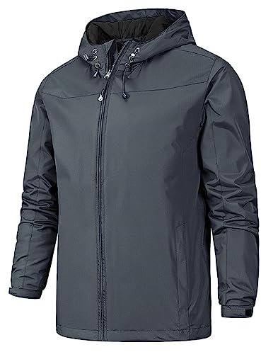YOUTHUP Blouson Homme Coupe-vent à Capuche Imperméable Veste a Capuche Hommes en Veste de Pluie Gris Foncé L