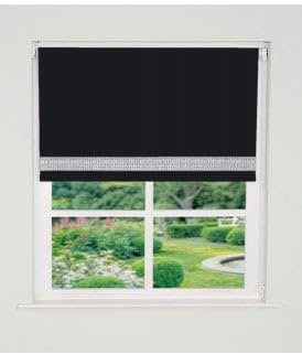 Straight Diamante Edge Border Dimout Roller Blind (165cm Drop) 105cm Black