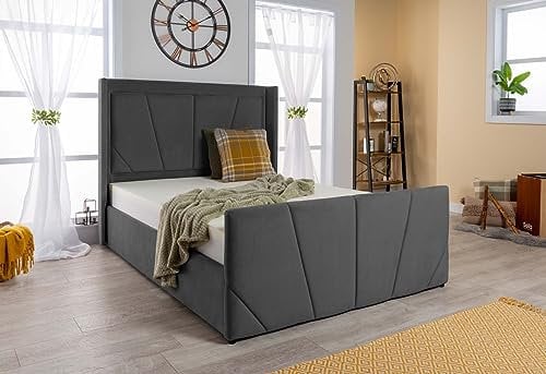Steel Velvet Ottoman Storage Bed (Gas Lift), Sleep Factorys Atlanta Horizon Steel Plush Velvet Modern Bed - 4ft6 Double (135x190 cm) Frame Only