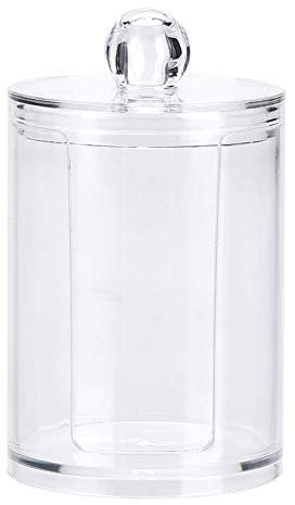 AMONIDA Acrylic Swabs Box,Round Clear Acrylic Makeup Cotton Pad Swab Holder Makeup Cosmetic Storage Organizer Box