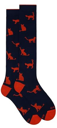 Calze lunghe uomo cotone blu fantasia gatti