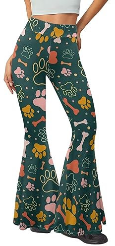 Poceacles Palazzo Loung-Hose für Damen, weites Bein, hohe Taille, Bauchkontrolle, Workout-Leggings, Yogahose, Hundepfotenknochen, XXL Lang