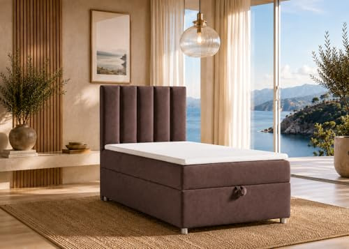 Best For Home Trinity K10 Boxspringbett 90x200 | Stauraum mit Topper | Einzelbett mit Bonell Federkernmatratze H3, Hoher Schlafkomfort, Gepolstertes Kopfteil, Modernes Bett Design und Bettkasten
