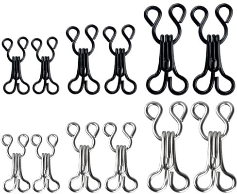 Ganci e Occhielli per Gonne, 120 Pezzi di Ganci e Occhielli per Biancheria Intima, Ganci e Chiusure per Cucire Abiti, Accessori per Artigianato Fai Da Te, 3 Dimensioni, Argento/Nero
