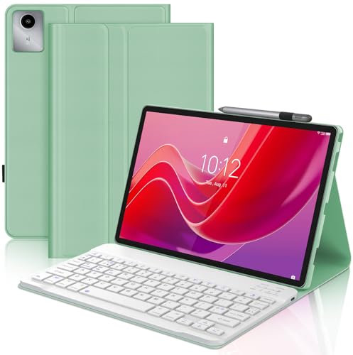 Keyboard Case for Lenovo Tab M11 11, UK Layout Wireless Detachable Bluetooth Keyboard with Stand Cover and Pen Holder for Lenovo Tab M11 (TB330FU/TB330XU) 11 Inch 2024 Tablet, Grass Green