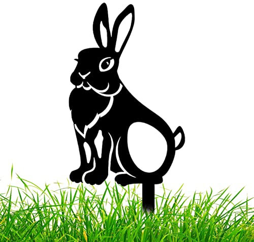 Gartenstecker mit Tier-Silhouette, Kaninchenhof-Dekorationen, für den Außenbereich, dekorative Kaninchen-Hof-Dekoration, Hofkunst, Tiere, Gartenstecker, Kaninchen-Silhouette, Gartenskulpturen und
