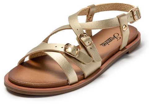 JOMIX Sandales Femme Sandales à Lanières Décontractées Femme Sandales Plates Femme élégantes pour Maison Plage (Or, 38)