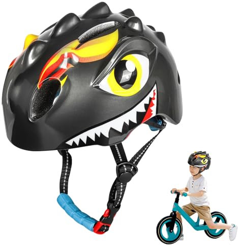Surmounty Kinderfahrradhelm, Jungen- und Mädchenfahrradhelm mit süßem 3D-Cartoon-Design, Verstellbarer Kinderhelm für Kinder im Alter von 3-8 Jahren (Schwarz)