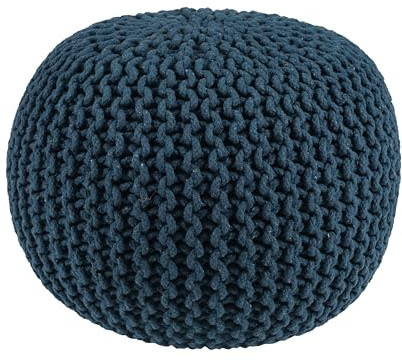 RIANGI Knitted Pouf Ottoman Foot Rest - Round Poofy Ottoman Furniture - Stuffed Floor Poufs for Sitting, Elegant Poof Ottomans, Versatile Pouffe for Living Room Decor - Teal