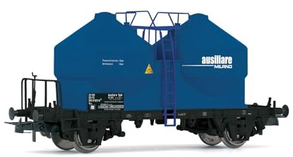Rivarossi HR6573 FS 2-achsiger Silowagen mit 2 Kuppeln, Ausiliare-Blaue Lackierung, Rollmaterial – Waggons, Blau