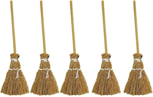 5Pcs Witch Broom Witch Broom Artificial Mini Broom Miniature Broom Props Mini Straw Broom Fairy Micro Landscape Decoration Witch Broomstick Cinnamon Broom Sweeping
