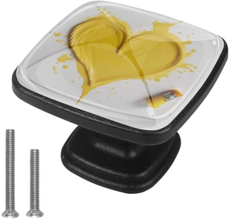 lcndlsoe Revamp Your Kitchen and Living Room with Patterned Square Knobs, Yellow Heart Paint Pattern