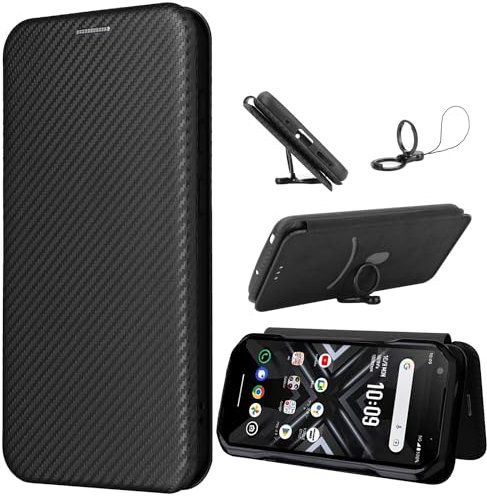 SHIEID Coque pour Motorola Edge 50 Fusion en Fibre de Carbone - Flip Cover avec Fente Carte et Support Fonction - Étui Rabat Noir