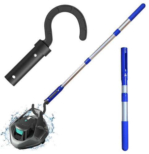 Hook with Swimming Telescopic Pole for All Robotic Pool Cleaner Customized for Pool Vacuum Robot Including Cordless,above Ground and Underwater,3-Section 3 Feet Adjustable Aluminum Pole with Hook