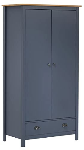 KOIECETA Kiefernholz Massiv Kleiderschrank mit 2 Türen 1 Schublade 1 Regal Garderobenschrank Holzschrank Schlafzimmerschrank Schrank Grau 89x50x170 cm