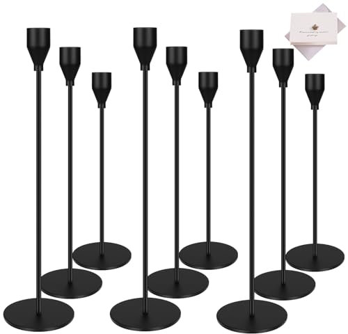 TOSUTO Chandelier Bougeoir Noir,Lot de 9 Bougeoir Chandelier,Chandelier de Mariage,Coniques Bougeoir Decoratif,Bougeoirs Cônes Noirs,pour Bougies Coniques Rétro Métal Porte-Bougie Conique