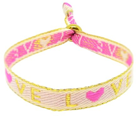 Selfmade Jewelry - Bracelet Love en tissu pour femme - Bracelet en tissu rose pour tenue de festival (LOVE (beige/rose-doré)