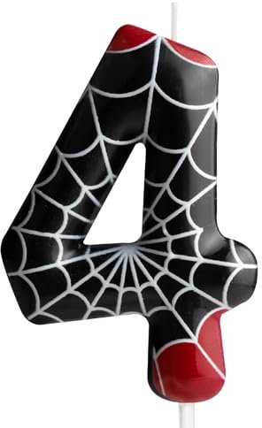 Cxryrzhe 4th Birthday Spider Number 4 Candle Cake Topper Decoration for Kids Boy Girl Party Supplies