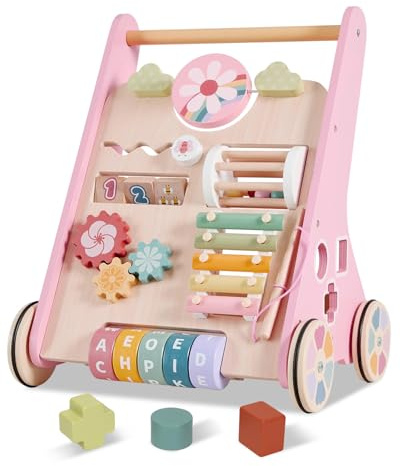 Montessori Lauflernwagen Holz Baby Walker Lauflernhilfe & Aktivitätszentrum | Mit Einstellbarer Geschwindigkeit Rädern,Spielzeug Geschenk für Jungen und Mädchen Kleinekinder Kinder ab 10 Monate 1-2 Jahre