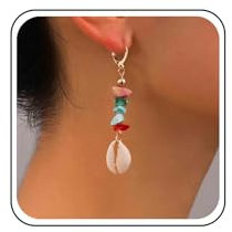 Aneneiceera Bohème Bunte Edelstein Muschel Ohrringe Gold Muschel Baumeln Ohrringe Linearen Regenbogen Edelstein Ohrringe Lange Kaurimuschel Ohrringe Sommer Aussage Ohrringe Schmuck Für Frauen