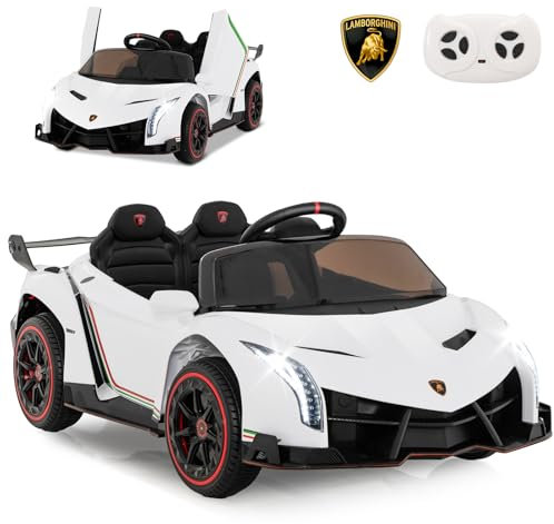 COSTWAY 12V Lamborghini Voiture Electrique Enfants avec Télécommande 2,4G, Véhicule Electrique avec Lumières LED & Musique, Démarrage Lent, Charge 30kg pour 3-8 Ans