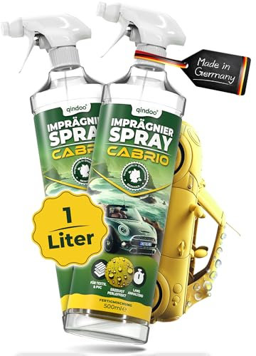 Qindoo Cabrio Verdeck Imprägnierung, Autoverdeck, Auto Cabriodach Stoffdach Imprägnierspray Abdichtung der Nähte, Wasser Abperleffekt 2x 500ml