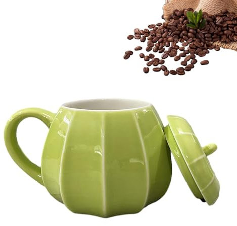 Taza de Calabaza - Taza de té de Cosecha, Taza de Calabaza Hecha a Mano | Tazas de café de cerámica de 8 oz con Tapa y asa, acogedora Taza de café en Forma de Calabaza, Halloween Acció