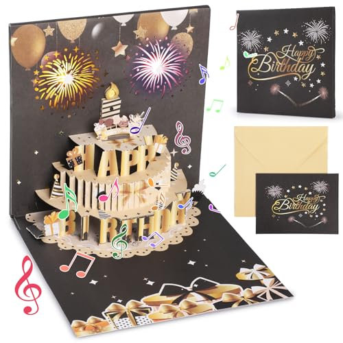 Geepen 3D Pop Up Grußkarten Geburtstag, Happy Birthday Geburtstagskarte mit Musik und Licht 3D Feuerwerk Karte Geburtstag Geschenke
