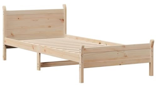 vidaXL Massivholzbett, Holzbett ohne Matratze, Bettgestell mit Kopfteil Lattenrost, Bett Einzelbett für Schlafzimmer, 90x190cm Kiefernholz