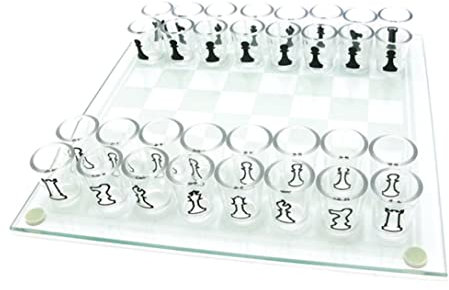 Glass Chess Set with 32PCS Acrylic Cups Chess and Wine Cup Game Shot Drinking Glass Chess Set for Adult