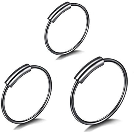 Tolldek 3 Stücke Nose Stud Indian, Edelstahl 0.7mm Hoop Nase Hoop Ring Schwarz, Nostril Piercing, Lippen Piercing Ringe Ohrringe Schmuck für Herren Damen